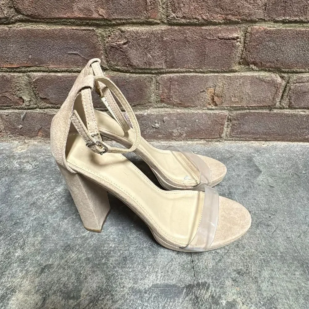 Charlotte Russe Women’s Nude & Clear Block Heel Sandal Size 8 NEW